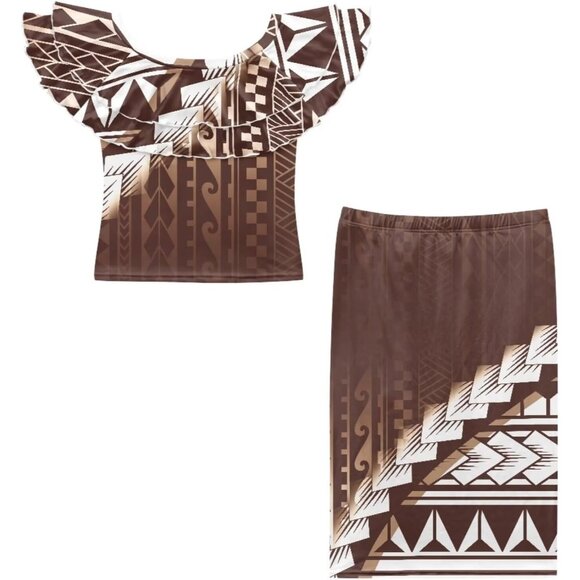 Polynesian Puletasi 2pc Dress Set Women's Ruffle Off Shoulder Maxi Casual - Picture 5 of 6